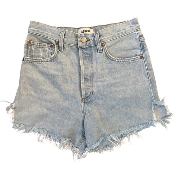 Agolde Dee High Waisted Hidden Button Fly Cut Off Denim Jean Shorts Jinx Size 26 - Picture 9 of 9